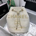 Luxury CHANEL Tweed Calfskin drawstring bag & Gold-Tone Metal 60588 white HV02296QT69