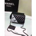 Luxury Chanel WOC Mini Shoulder Bag 33816 sheepskin Black with silver HV04258Lv15