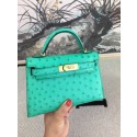 Luxury Hermes original ostrich leather mini kelly bag K001 green HV00068kp43