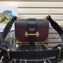 Prada Cahier leather bag 1BD045 Burgundy&black HV00465CI68