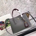 Prada saffiano lux tote original leather bag bn2756 gray&burgundy HV07336wn15