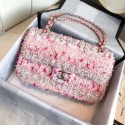 Replica AAA Chanel Classic Handbag Embroidered Tweed & Silver-Tone Metal A01112 pink HV01564of41