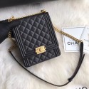 Replica Boy chanel handbag Grained Calfskin & Gold-Tone Metal AS0130 black HV10436nB47