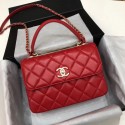 Replica Chanel CC original lambskin top handle flap bag 92236 red&Gold-Tone Metal HV06846it96