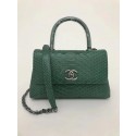 Replica Chanel CC original snakeskin top handle flap bag A93050 Blackish green HV04938iF91