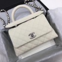 Replica Chanel Classic Caviar leather mini Top Handle Bag A92990 white Silver chain HV00631Xe44
