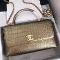 Replica Chanel original Calfskin flap bag top handle A92292 bronze &gold-Tone Metal HV03817Ix66