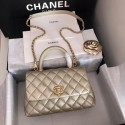 Replica Chanel original Caviar leather flap bag top handle A92290 Light gold&Gold-Tone Metal HV11414HB48