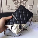 Replica Chanel WOC Mini Shoulder Bag 33816 sheepskin Black with gold HV01771Xe44