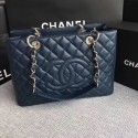 Replica Fashion Chanel LE BOY GRAND SHOPPING TOTE BAG GST A50995 Dark blue Silver chain HV00637HM85
