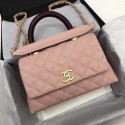 Replica hanel Classic Caviar leather mini Top Handle Bag 92990 pink gold chain HV05130sA83
