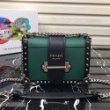 Replica Prada Cahier studded leather bag 1BD045-1 green&black HV04479HB48