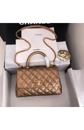AAA Chanel original Caviar leather flap bag top handle A92290 bronze&Gold-Tone Metal HV11958zK34