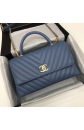 AAAAA Imitation Chanel Flap Bag with Top Handle A92991 blue HV04276Sy67