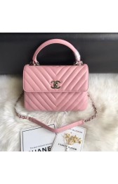 Best Replica Chanel CC original lambskin top handle flap bag 92236V pink Silver Buckle HV07822zU69