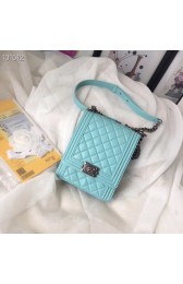 Chanel boy handbag Patent Calfskin & Silver-Tone Metal AS1030 sky blue HV05094KX51