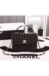 Chanel Calfskin Tweed & Gold-Tone Metal Tote Bag 36982 black HV10115DO87