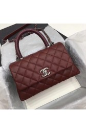 Chanel Classic Caviar leather mini Top Handle Bag A92990 wine Silver chain HV00284TV86