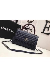 Chanel Classic Top Handle Bag A92991 Dark blue Silver chain Red handle HV06829fw56