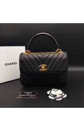 Chanel Classic Top Handle Bag V2371 black sheepskin gold chain HV00596Is53