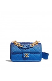 Chanel flap bag Grained Calfskin Resin & Gold-Tone Metal AS0061 blue HV02345DS71