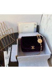 Chanel flap bag velvet & Gold-Tone Metal AS2222 deep purple HV09372Ty85