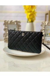 Chanel Grained Calfskin Clutch Bag & silver-Tone Metal A009 black HV01277qB82