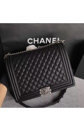 Chanel LE BOY Shoulder Bag Caviar Leather 67087 black Silver chain HV01956np57