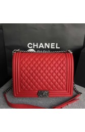 Chanel LE BOY Shoulder Bag Original Caviar Leather 67087 red Silver chain HV02504vK93
