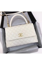 Chanel original Caviar leather flap bag top handle A92292 white&Gold-Tone Metal HV08612uU16