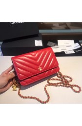 Chanel original lambskin leather WOC chain bag D33814 red HV08431wn15