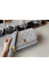 Chanel small flap bag Lambskin & Gold-Tone Metal AS2052 grey HV04285De45