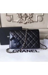 Chanel WOC Mini Shoulder Bag 33816 sheepskin Black with blue HV02593Gh26
