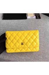 Chanel WOC Mini Shoulder Bag Original Patent leather 33814 lemon silver chain HV10130pB23