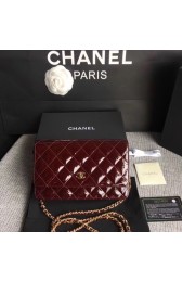 Chanel WOC Mini Shoulder Bag Original Patent leather 33814 Wine gold chain HV11269Jz48