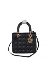 Dior Lady Dior Bag Black Sheepskin Leather D5432 Gold HV11045FT35