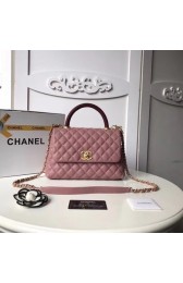 Fake Chanel original Caviar leather flap bag top handle 92292 deep pink gold chain HV01284tu77