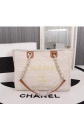 Fake Cheap Chanel Canvas Shopping Bag Calfskin & Silver-Tone Metal A23556 creamy HV10159Kt89