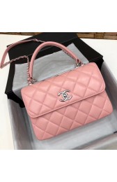 Fake Cheap Chanel CC original lambskin top handle flap bag 92236 pink&silver-Tone Metal HV05414Kt89