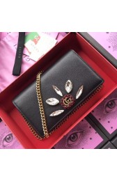 Fake Gucci Leather mini chain bag with Double G and crystals 499782 black HV08138Sq37