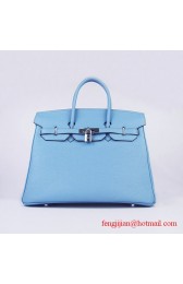 Fake Hermes 35cm Embossed Veins Leather Bag Light Blue 6089 Silver Hardware HV00144tu77