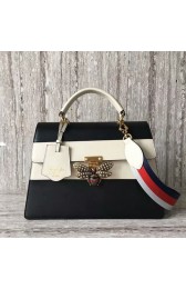 Gucci Queen Margaret Calf Leather Top Handil Bag 476540 Black&White HV07190kC27