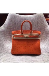 Hermes Real ostrich leather birkin bag BK35 orange HV09232Gm74