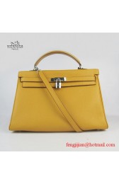 Hot Hermes Kelly 35cm Togo Leather Bag Yellow 6308 Silver Hardware HV05164cT87