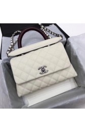 Imitation AAA Chanel Classic Caviar leather mini Top Handle Bag 92990 white Silver chain HV08572RP55