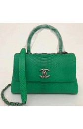 Imitation Chanel CC original snakeskin top handle flap bag A93050 green HV00246Oz49