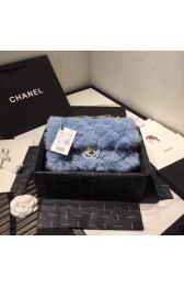 Imitation Chanel flap bag Wool sheepskin &Gold-Tone Metal AS1063 light blue HV00721SU58
