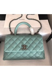 Imitation Chanel original Caviar leather flap bag top handle A92290 green &Silver-Tone Metal HV01652Xr29