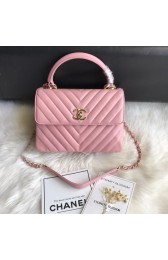 Knockoff Chanel CC original lambskin top handle flap bag A92236V pink Gold Buckle HV01494Lg61