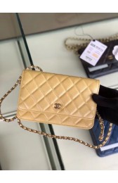 Knockoff Chanel classic wallet on chain Grained Calfskin & Silver-Tone Metal 33814 Pearlescent apricot HV02217JF45